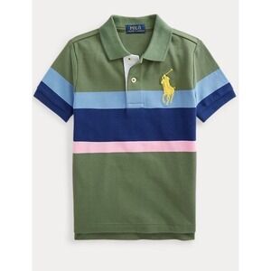 Polo Ralph Lauren Big Pony Striped Mesh Polo Big Kids Boys 5 Green Blue Preppy